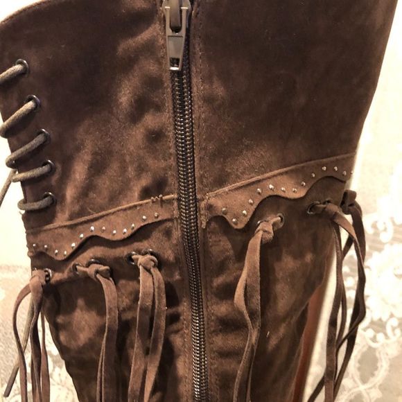💥🎉💕HOST PICK 12/2/23💥🎉💕FINAL NWOT Jocelyn Fringed Boots in brown SZ 6.5 - Picture 4 of 6